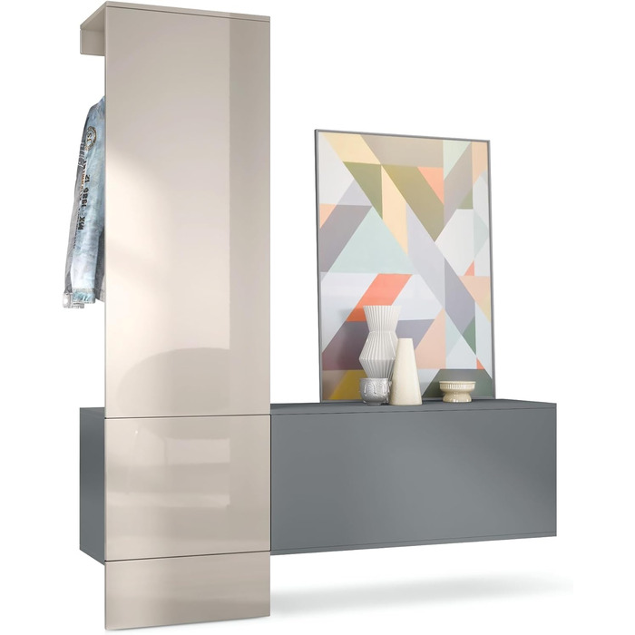 Вішалка для одягу Vladon Carlton Set 4, зроблено в Німеччині, настінна вішалка, що складається з декоративної панелі та підвісної