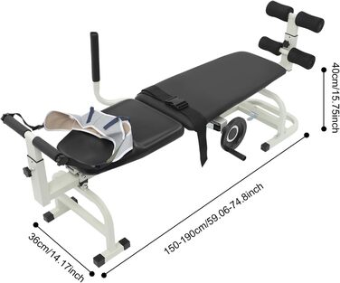 Регульований стіл для розтяжки спини, вантажопідйомність 150 кг, складне шийне та поперекове тягове ліжко з тяговим ременем, максимальна довжина 190 см, багатофункціональне тягове ліжко для спини з колесами, лава для розтяжки