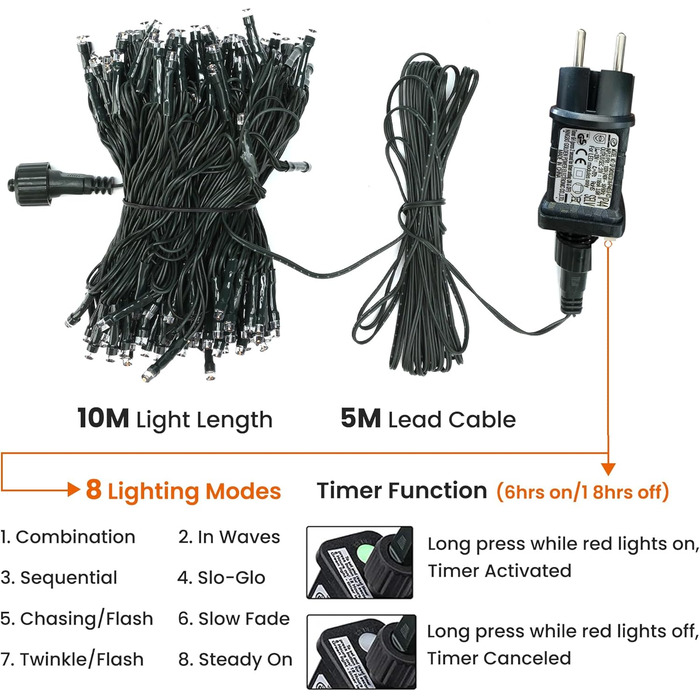 Ялинкові вогні з функцією таймера пам'яті 10 м Moxled