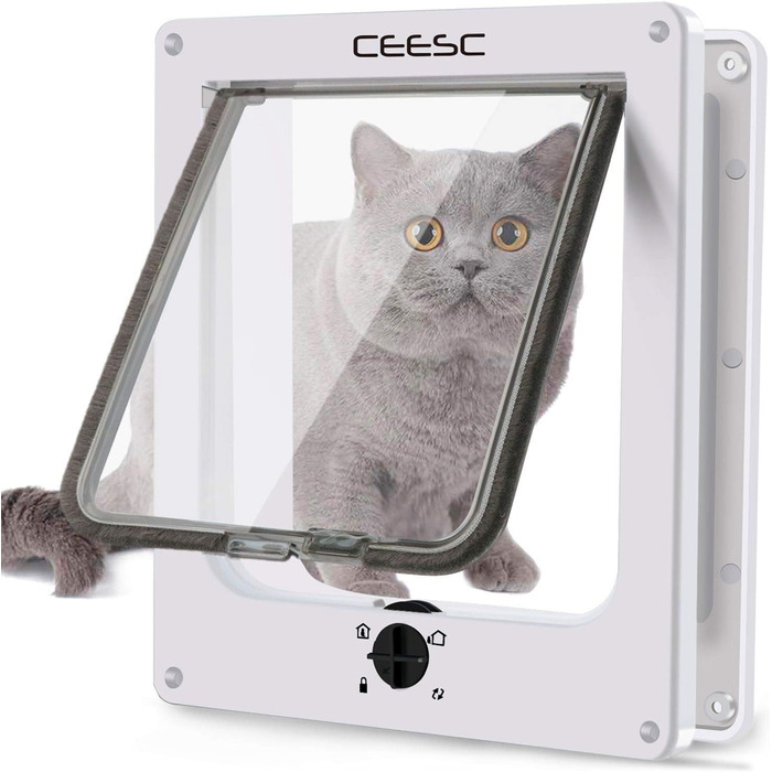 Великі котячі дверцята CEESC (зовнішні розміри 29,5 см x 24,5 см), поворотні котячі дверцята з 4-стороннім замком для внутрішніх та зовнішніх дверей, водонепроникні дверцята для котів та собак з обхватом талії < 63 см