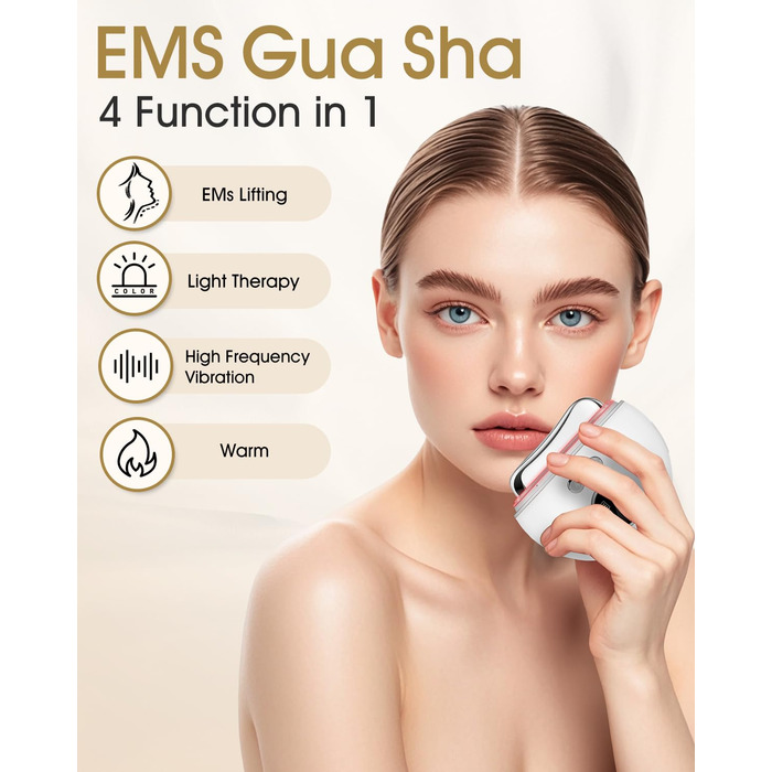 Масажер для обличчя Guasha електричний світлодіодний синій, зелений і червоний світлотерапія, тепловий масажер для обличчя 9 рівнів інтенсивності Масажер для обличчя Антивіковий підтяжка обличчя Зменшення набряклості Білий