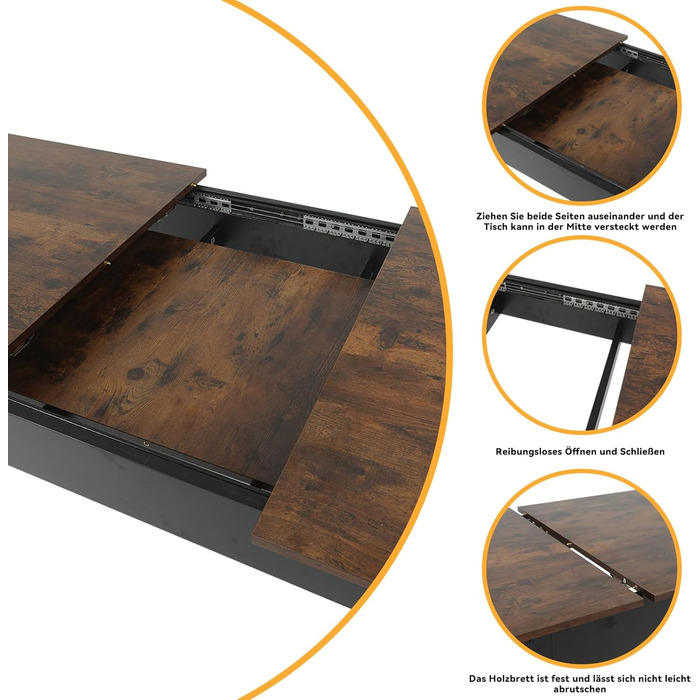 Розсувний обідній стіл ARTETHYS 105/150x70 см, кухонний обідній стіл в індустріальному стилі, прямокутна стільниця для 4-6 осіб, дерев&39яний стіл з металевими ніжками, стіл для їдальні, кухні, вітальні 105-150x70 см