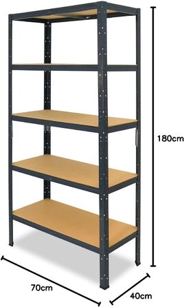Надміцний домашній стелаж, антрацитовий/металевий стелаж з 5 полицями/металевий стелаж для підвалу, гаражний стелаж, стелаж для майстерні або стелаж для зберігання/змішаний металевий стелаж з вантажопідйомністю 175 кг В 180 см / Ш 70 см / Г 40 см, 180x70x