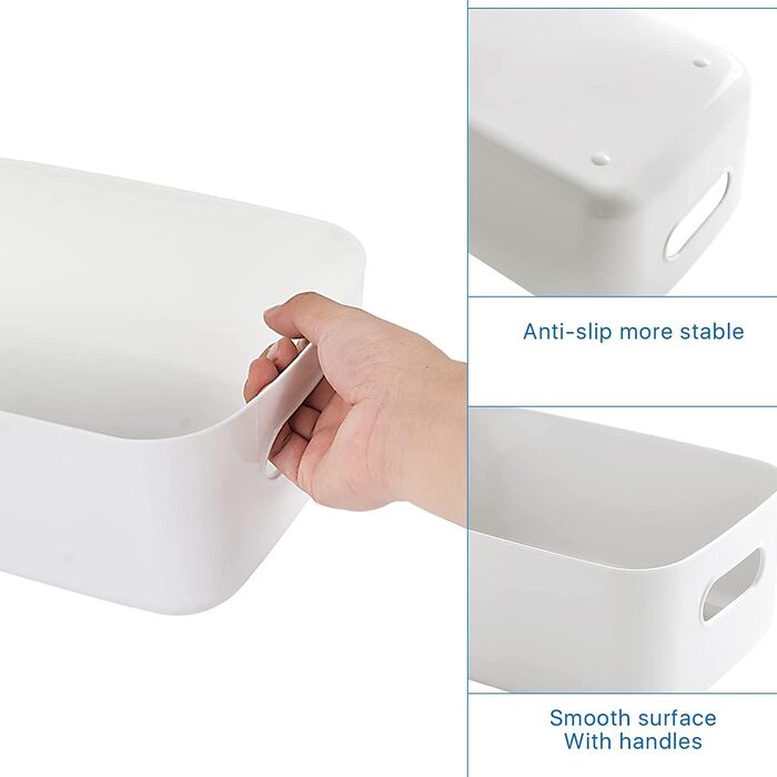 Елементні пластикові коробки для зберігання, різні кольори, кошики для організації зберігання для кухні, шафи, офісу, ванної кімнати, іграшок, домашнього прибирання, відкриті контейнери для зберігання з ручками (6 шт. 24x17,5x9,5 см), 6-