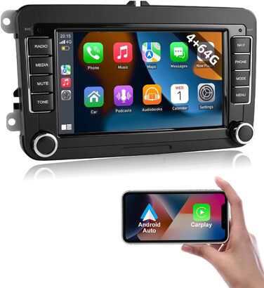 Автомобільне радіо Essgoo 464G Android 14 для VW Caddy Golf MK5 6 Polo Passat Seat RCD330 з бездротовим CarPlay Android Auto, 2 Din радіо з 7-дюймовим сенсорним екраном Bluetooth FM RDS GPS WiFi