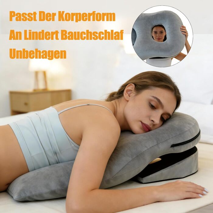 Подушка для сну обличчям вниз, післяопераційна подушка для підтримки, регульований по висоті масажний підголівник для ліжка, обладнання для відновлення після вітректомії сітківки (сірий)