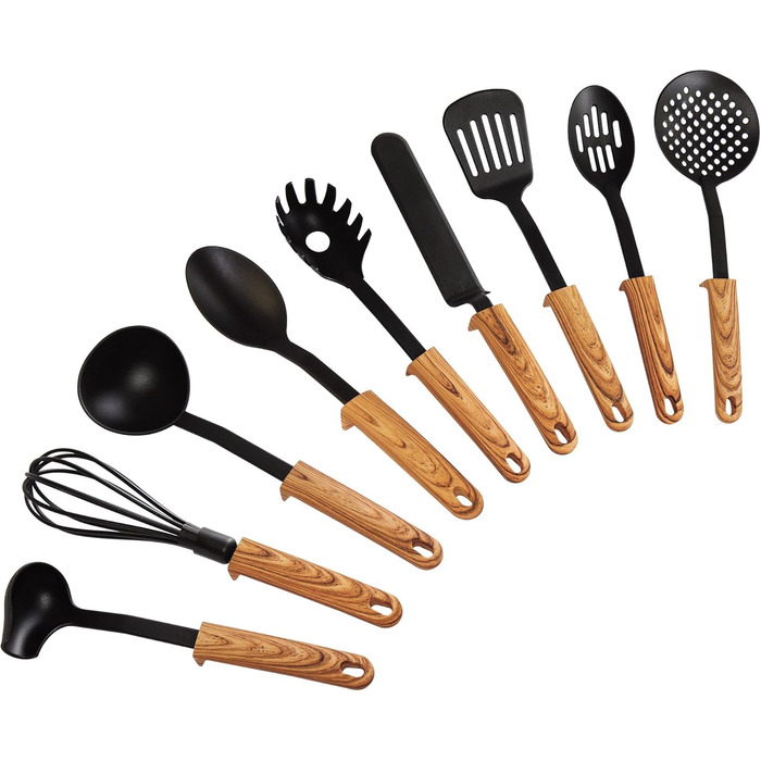 Набір кухонного посуду STONELINE Back to Nature з 9 предметів, ручки під дерево, пластик, з практичною підтримкою, підходить для п