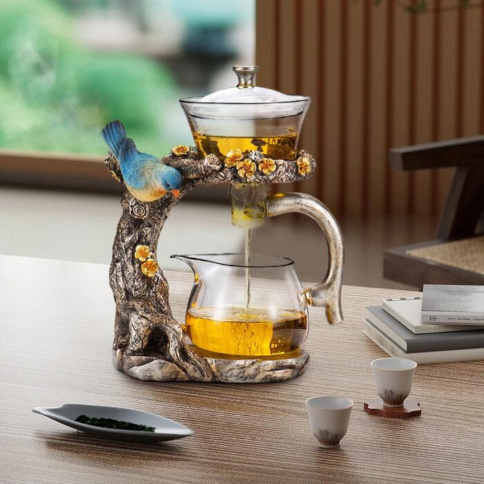 Чайний набір Магічна чайничка, напівавтоматичний, з високоякісного боросилікатного скла, магнітна чайничка з ситечком для чаю, набір для чаювання в стилі Кунг-Фу для дому, офісу, подорожей