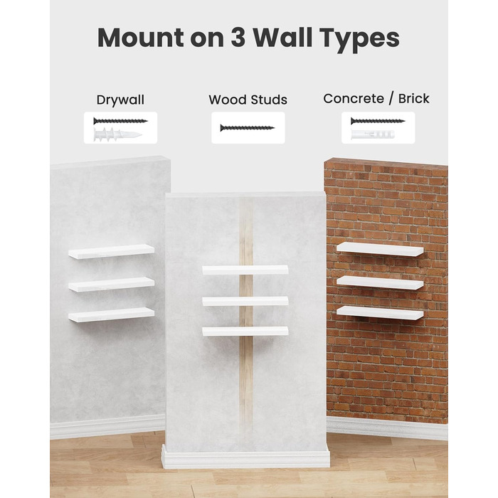 Настінна полиця STOREMIC, Білі настінні полиці 40 см, Комплект із 3 плаваючих полиць білого кольору, Сучасна декоративна полиця з лаконічним покриттям для спальні, кухні, офісу, вітальні тощо. Білий колір 40 x 14 x 3 см