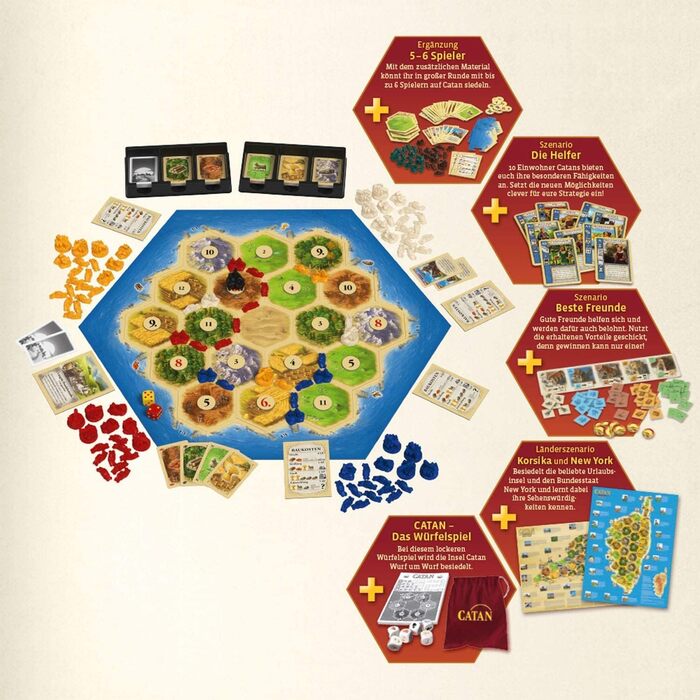 Ексклюзивно на Storeo, стартовий набір з Catan - The Game, що включає розширення, гру з кубиками та 4 сценарії, для 3-6 гравців віком від 10 років і старше, Поселенці Катана, 693152 Catan - Big Box