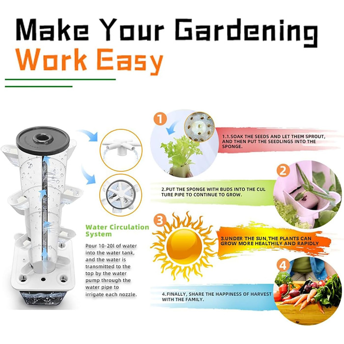 Стручків Hydroponics Tower Garden Hydroponics Growing System Набір для аеропоніки для вирощування трав, фруктів і овочів з гідратаційним насосом, адаптером, сітковими горщиками, часом, 30