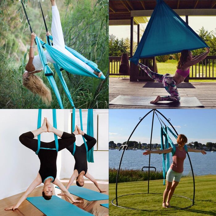 Гамак-гойдалка для повітряної йоги - гойдалка Flying Silk для фітнесу, антигравітація - навантаження 180 кг/400 фунтів (синій)
