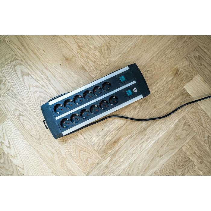 Розеткова планка Brennenstuhl Premium-Alu-Line 12-шляхова/багатошляхова розетка з високоякісного алюмінію (з 2 вимикачами на 6 роз