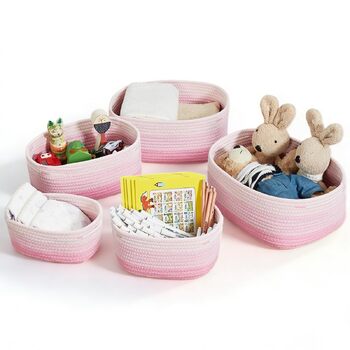 Кошики для зберігання речей MANGATA з бавовняної мотузки, невеликий плетений бавовняний кошик для зберігання речей у ванній кімнаті, дитяча кімната, без запаху, повністю натуральний та зручний для дітей, набір з 5 шт. , фламінго (приблизно 36 л)