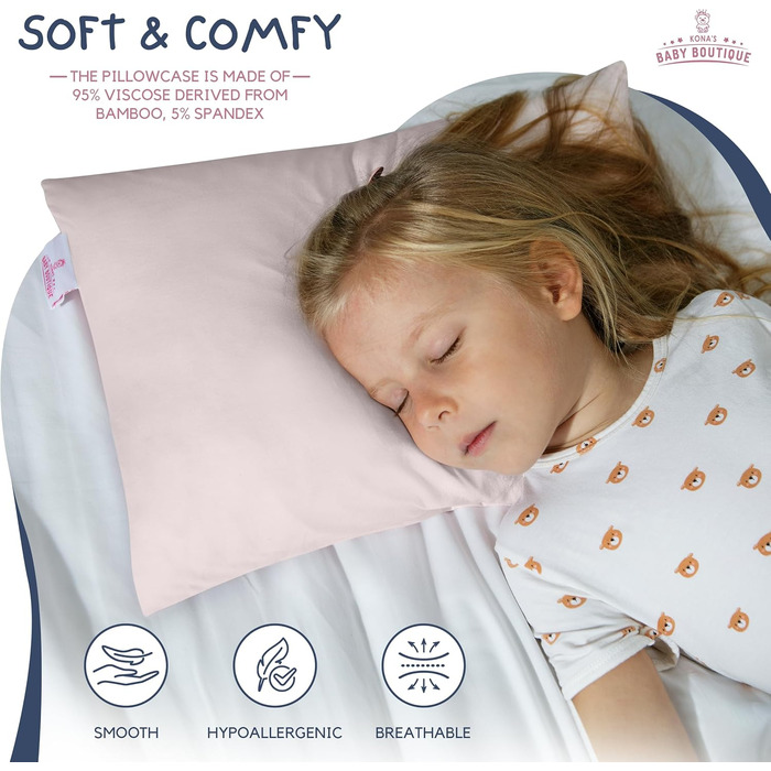 Дитяча подушка Kona's Baby Boutique з м'якою бамбуковою наволочкою, 33 x 45,7 см, ідеальна дитяча подушка для сну, 2 роки, дихаюча