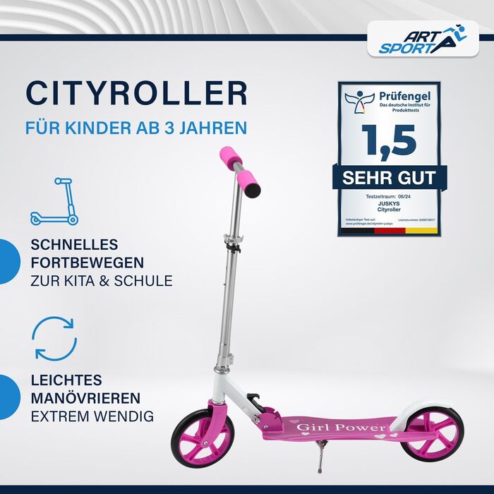 Самокат з великими колесами та ременем для перенесення - для дітей від 3 років - 4 дизайни 88 x 27 x 106 см рожевий