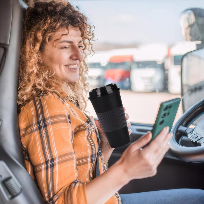 Кавова кружка об&39ємом 486 мл з кришкою, упаковка з 12 пластикових стаканчиків, багаторазові кавові чашки для автомобіля та в дорозі (12, чорні) Чорний 12