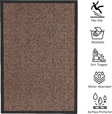 Килимок для дверей KAV, що миється, брудоуловлювач міцні нековзні килимки для використання всередині та зовні приміщень великі килимки для вхідних та задніх дверей, дому, офісу ідеально поглинають пил (коричневий/чорний)