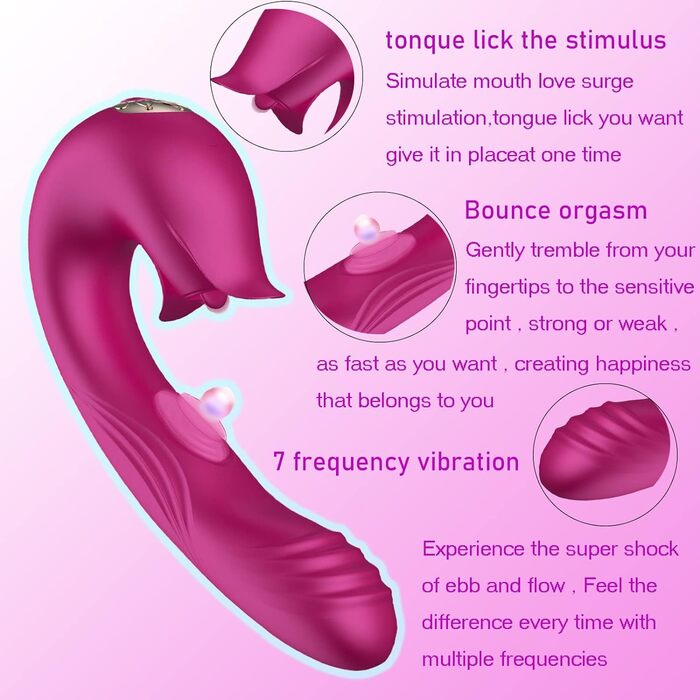 Вібратори Sumeber для її клітора і точки G, силіконовий вібратор для облизування язика і смоктання з функцією тяги, фалоімітатор 3 в 1 з 10 режимами вібрації і 5 режимами пульсації Еротичні секс-іграшки для жіночих пар троянда
