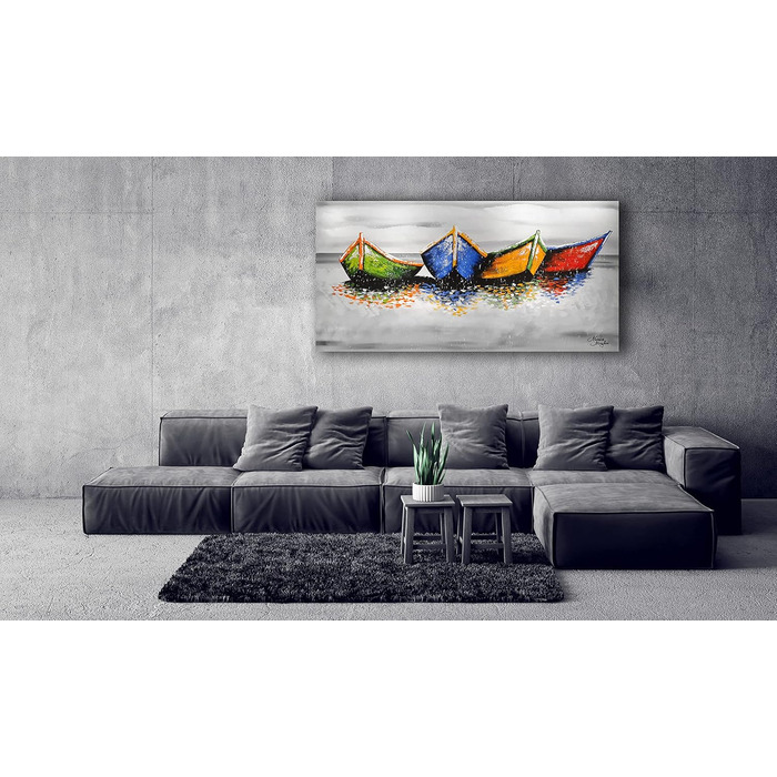Моніка Мірафьорі I 100 РУЧНИЙ РОЗПИС I Картина Човни на пляжі 120х60 см Картина Ручний розпис Акриловий живопис Дуже великий акрил