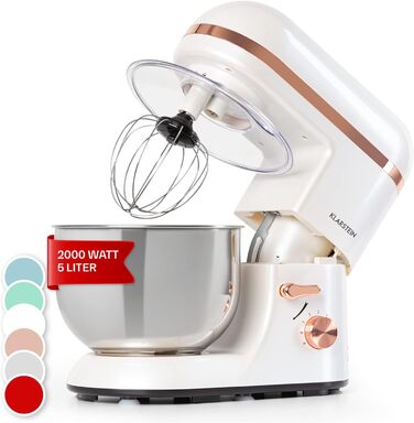 Кухонний комбайн Klarstein, Тістомісильна машина з чашею 5 л, Професійний кухонний комбайн 1800 Вт з гаком для тіста та вінчиком, Універсальний кухонний комбайн з 6 рівнями, Машина для тіста для перемішування, замішування та збивання