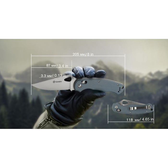 Складний кишеньковий ніж Ganzo G729-GY, лезо з нержавіючої сталі 440C, ергономічна рукоятка G10 з кліпсою, полювання, риболовля, к