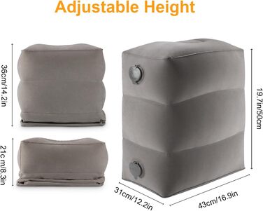 Підставка для ніг Maliton Airplane, надувна подушка для ніг для подорожей, автомобіля, дому та офісу, регульоване по висоті дитяче ліжко-розкладачка, для сну під час тривалих перельотів (сіра, 2 шт.) сіра 2 шт.