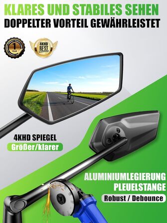 Велосипедне дзеркало RBRL Регульоване 3D для панорамного огляду Поворотне на 360 та складне Ударостійке дзеркало заднього виду з натурального скла Міцне компактне дзеркало на кермо для велосипедів та електровелосипедів (ліве)
