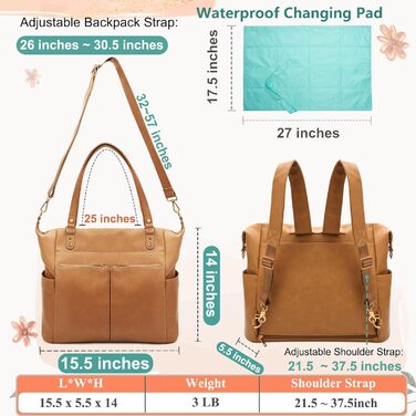Сумка для пеленання Сумка для пеленання шкіряна сумка рюкзак з 14 кишенями Список бажань дитини Велика дитяча сумка для пеленання
