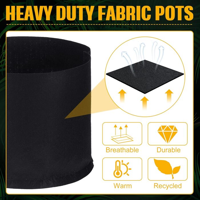 Мішки для рослин Zubebe на 60 предметів, садові мішки на вагу, вентильовані горщики для вирощування, міцні горщики для рослин з потовщеної нетканої тканини, чорні контейнери для картоплі, помідорів, овочів, квітів, фруктів (5 галонів)