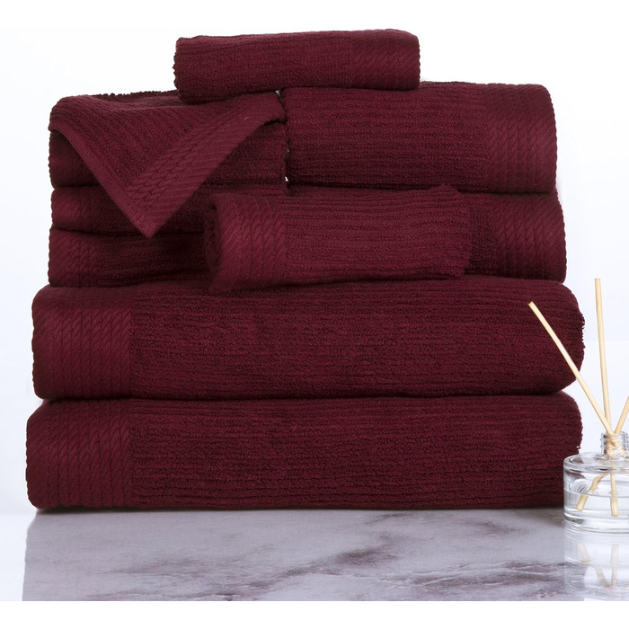 Набір ребристих рушників Lavish Home, 100 бавовна, бордово-червоний, 10 предметів, бордові кольори