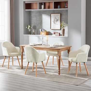 Обідні стільці WOLTU, комплект з , для спальні, кухні, вітальні, м&39які кухонні стільці, сучасні, з підлокітниками, ніжки з масиву дерева, вельветове сидіння, кремово-білий колір, комплект з