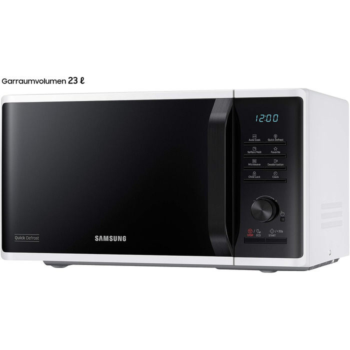 Мікрохвильова піч Samsung MS2AK3515AW/EG, 800 Вт, робоче місце 23 л, ширина 48,9 см, швидке розморожування, 29 автоматичних програм, біла одинарна