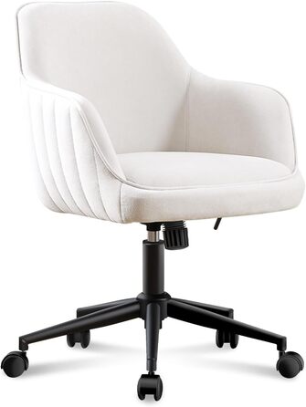 Офісне крісло, для домашнього офісу, оксамитове крісло-туалет, вантажопідйомність до 136 кг, ергономічне, регульоване по висоті обертове крісло, робоче крісло з поворотом на 360, тихі коліщатка, для кабінету, спальні, для домашнього офісу, білий оксамит, 