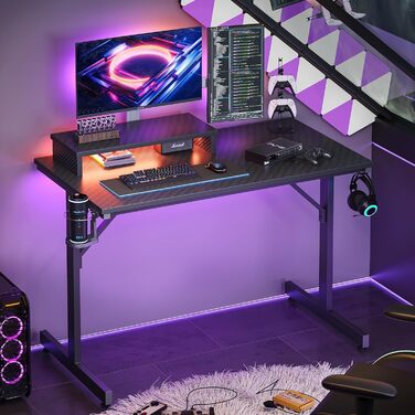 Комп&39ютерний стіл Bestier Small Gaming Desk 106,6 см зі світлодіодною підсвіткою та підставкою для монітора, ігрова робоча станція з підсклянником та гачком для гарнітури для домашнього офісу, спальні, невеликих кімнат, чорний