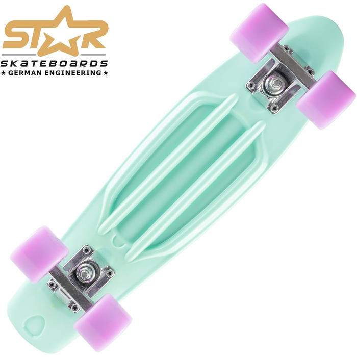 Скейтборд BIKESTAR Vintage Retro Cruiser 60 мм для дітей та дорослих, а також для початківців приблизно від 6-8 років М'ята та фіо