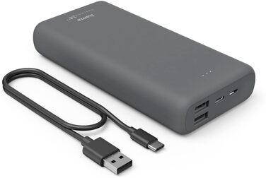 Зовнішній акумулятор з USB C 2 шт. USB A, сертифікований Power Pack, акумулятор для мобільного телефону, планшета, Bluetooth-колонок тощо, портативний зарядний пристрій маленький і потужний) сірий, 24000mAh (