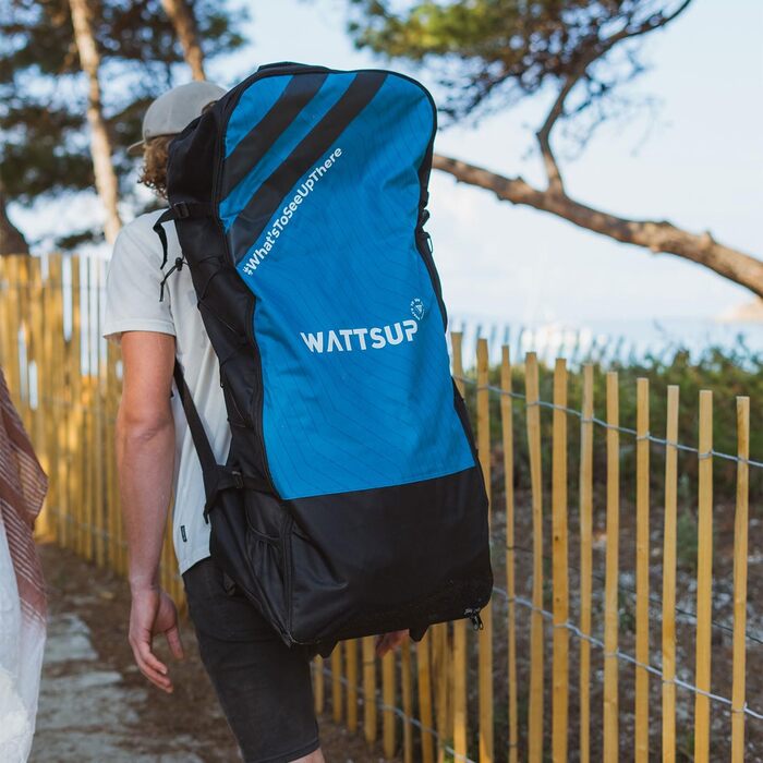 Надувний каяк Wattsup серія Torpedo, 3-місний 476 x 80 см (15&396 x 31 дюйм) 100 високий тиск/крапельний стібок повний комплект весло з двома сидінням, насос, сумка для перенесення до 235 кг синій