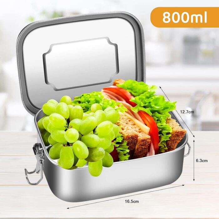 Ланчбокс Miiepls з нержавіючої сталі, 800 мл, з двома відділеннями, герметичний, екологічний та без BPA для дорослих і дітей