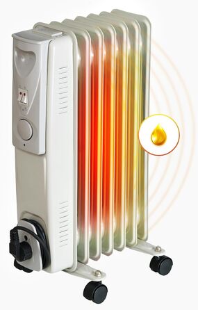 Електричний масляний обігрівач Brollux 1500 Вт, масляний радіатор, електричний обігрівач 7 ребер, портативний електричний нагрівальний елемент, нагрівальний пристрій, термостат, масляний обігрівач
