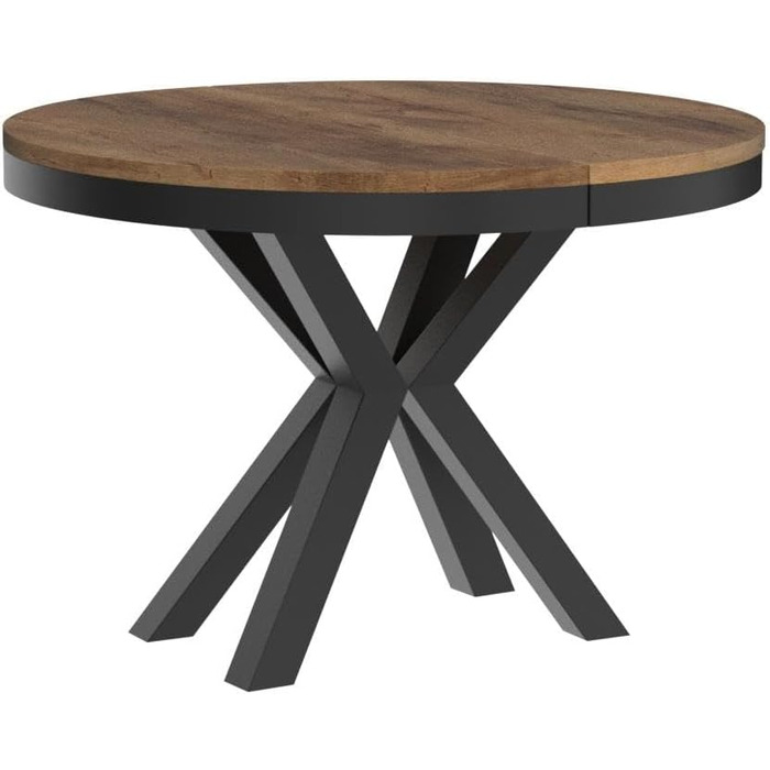 Круглий розкладний обідній стіл у стилі лофт - Індустріальний стіл з чорними металевими ніжками - Компактний стіл для вітальні - Дуб Лефкас - 100-180 см Дуб Лефкас 100 / 180 см