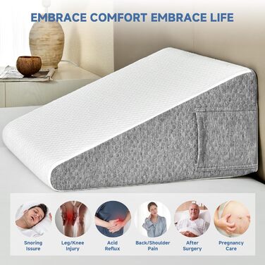 Ортопедична клиноподібна подушка для ліжка від апное сну з регульованою подушкою, клиноподібні подушки для кислотного рефлюксу, полегшення болю в спині, хропіння, підняття ніг з чохлом, що прається, сон після операції темно-сірого кольору без додаткової п