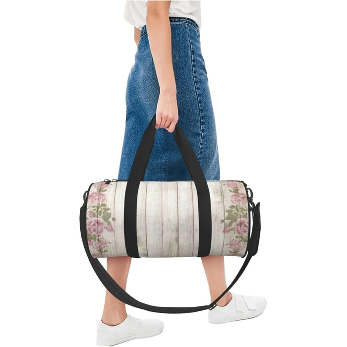 Спортивна сумка-мішок для подорожей, велика сумка для моря з квітковим принтом на дерев'яній основі, чорна, універсальний розмір, дорожня сумка