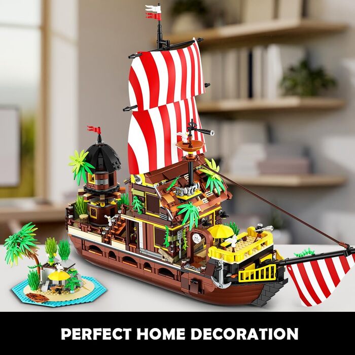 Міні-конструктор INSOON Pirate Shipwreck House зі світлодіодом, 2 в 1 Pirate Ship Building Block 1854 шт., Shipwreck Model Home Decor Піратський корабель Іграшка Подарунок для дорослих Діти Хлопчики від 10-12