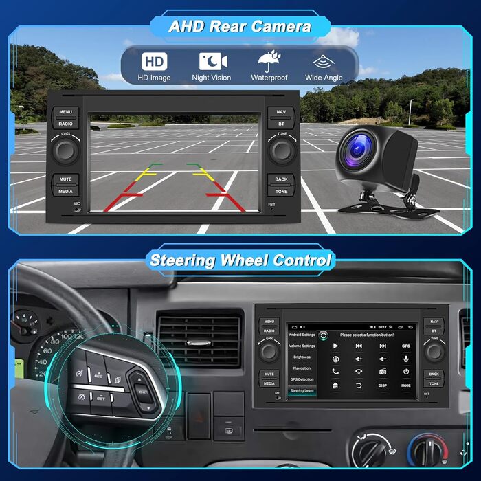 Автомобільна стереосистема Hodozzy 2G64G Android для Ford Transit/Fiesta/Focus/Galaxy/Mondeo/Fusion/Kuga/C-Max/S-Max/Connect, Carplay Android Car, 7-дюймова радіостанція з сенсорним екраном Bluetooth 2 Din Navi WiFi HiFi