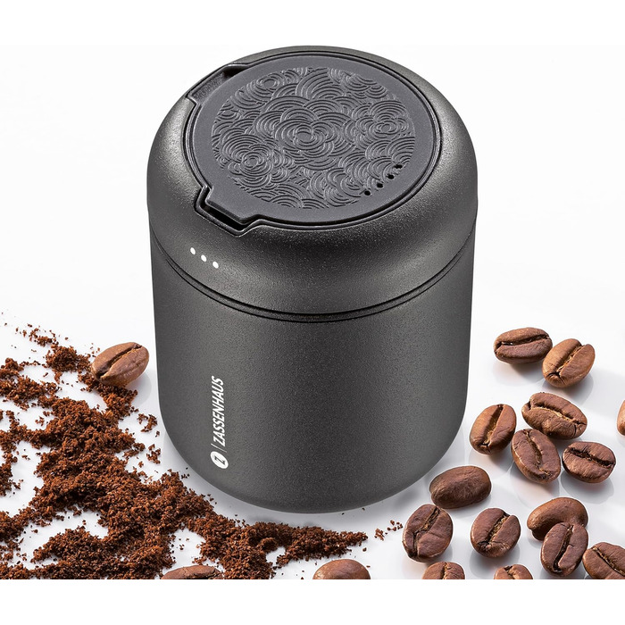 Контейнер для зберігання AROMA 30 г, нержавіюча сталь, з лаковим покриттям, оптимальний захист аромату завдяки вбудованому вентилю, з силіконовою прокладкою та регульованим індикатором дати, для кави, чаю, спецій 5.8 см x 6.8 см світло-сіро-блакитний