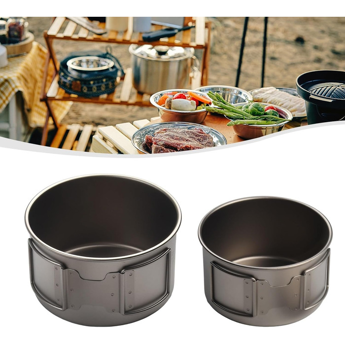 Кемпінгова миска зі складною ручкою, 450 мл або 600 мл, легкий, нержавіючий, безпечний для харчових продуктів посуд для походів, подорожей з рюкзаком та пікніків (миски 450 мл з 600 мл без ручки)