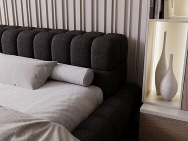 Уявіть собі ліжко 180x200, М&39яке ліжко без місця для зберігання, М&39яке ліжко з металевими ніжками, Тканина букле, з рейковою основою, з узголів&39ям, без матраца (Чорний, 180x200) Чорний 180x200