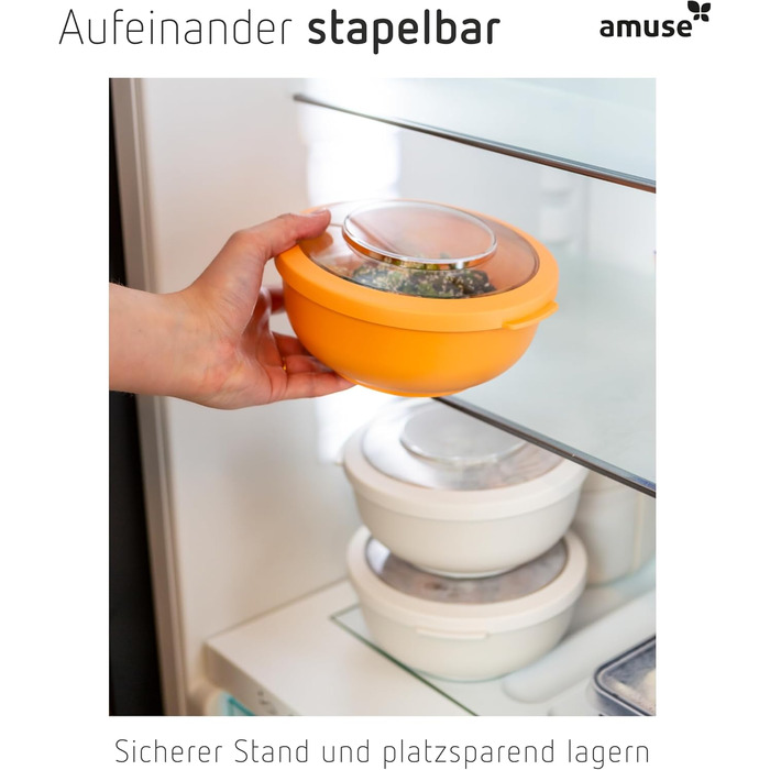 Набір з 3 мисок Amuse Tylla (200 мл, 1000 мл, 2000 мл) Герметичні контейнери для зберігання їжі з кришками для приготування їжі Контейнери для зберігання їжі без бісфенолу А для дітей та дорослих, можна мити в посудомийній машині Набір з 3 вугільних чашок