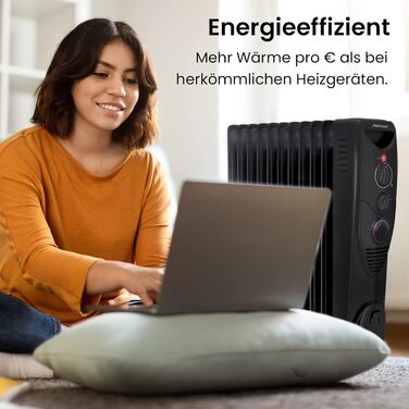 Енергозберігаючий масляний радіатор Pro Breeze потужністю 2500 Вт - електричний нагрівальний елемент з 11 ребрами, вбудованим таймером, 3 режимами нагріву, регульованим термостатом та функцією безпечного відключення - чорний. Масляний радіатор 2500 Вт - ч